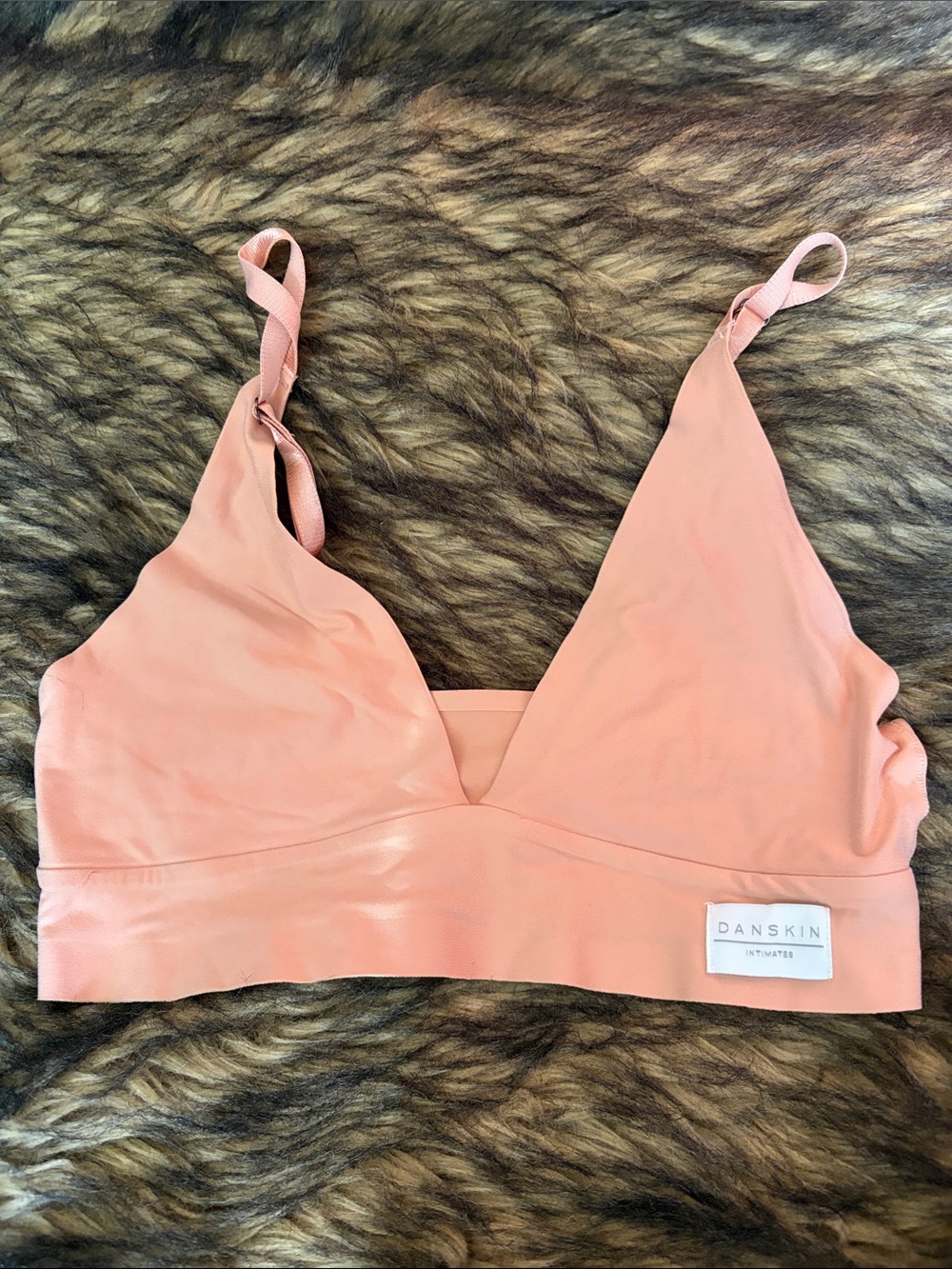 Danskin Intimates Peach-Pink Triangle Bralette with Adjustable Straps Size Small